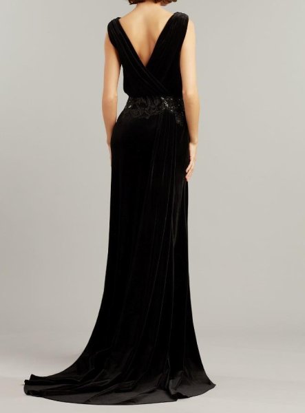 画像2: Tadashi Shoji タダシショージ  DUNSTAN BACK DRAPE VELVET GOWN  ブラック (2)
