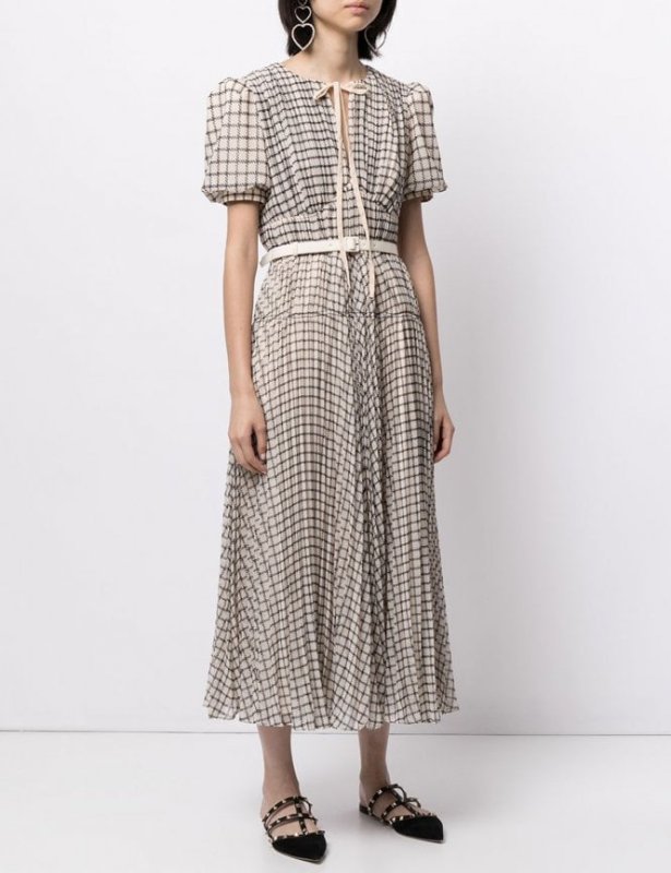 画像1: サイズ追加！【田中みな実さん、玉城ティナさん着用】Self Portrait　セルフポートレート　Monochrome Check Midi Dress  12072 (1)