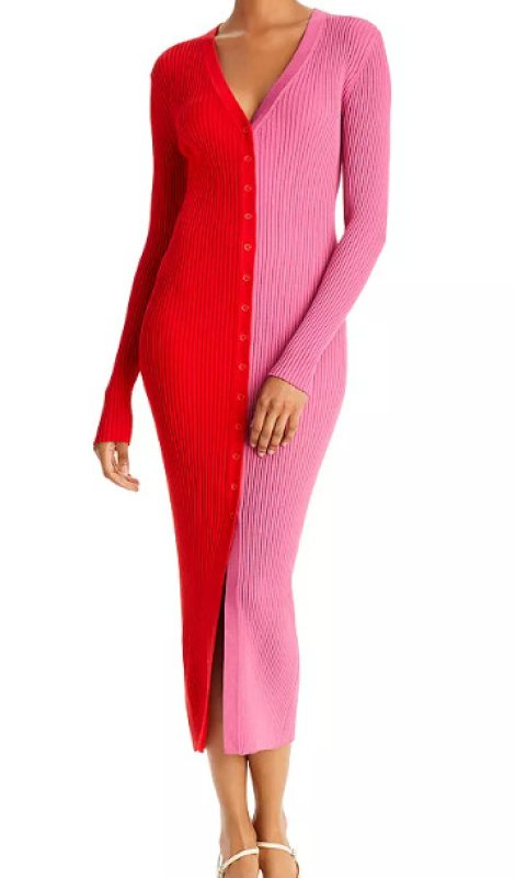 画像1: 【テレビ使用】STAUD スタウド　Shoko Sweater Midi Dress   ピンク、レッド系  20704 (1)