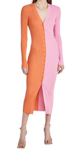 画像1: 【Amy Robach他セレブ多数愛用】STAUD スタウド　Shoko Sweater Midi Dress   ピンク、オレンジ系 (1)