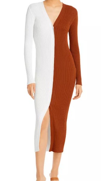 画像1: 【ドラマ使用】STAUD スタウド　Shoko Sweater Midi Dress   ホワイト、ブラウン系 (1)