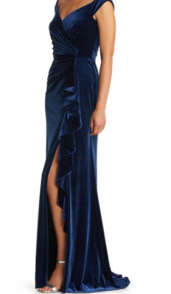 画像3: Tadashi Shoji タダシショージ  LATIECA VELVET FLOUNCE GOWN ネイビー系 (3)