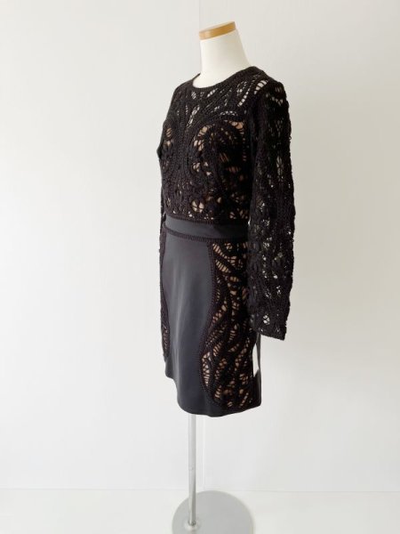 画像7: 1点のみ即発!Tadashi Shoji  タダシショージ Crochet & Neoprene Dress ブラック (7)