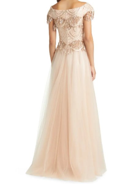 画像2: セール!Tadashi Shoji タダシショージ    RUBY SEQUIN FRINGE TULLE GOWN ピンク系  20702 (2)