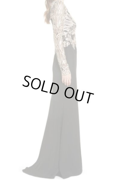 画像2: Tadashi Shoji タダシショージ  スパンコールトップロングスリーブドレス ブラック、ゴールド系 (2)