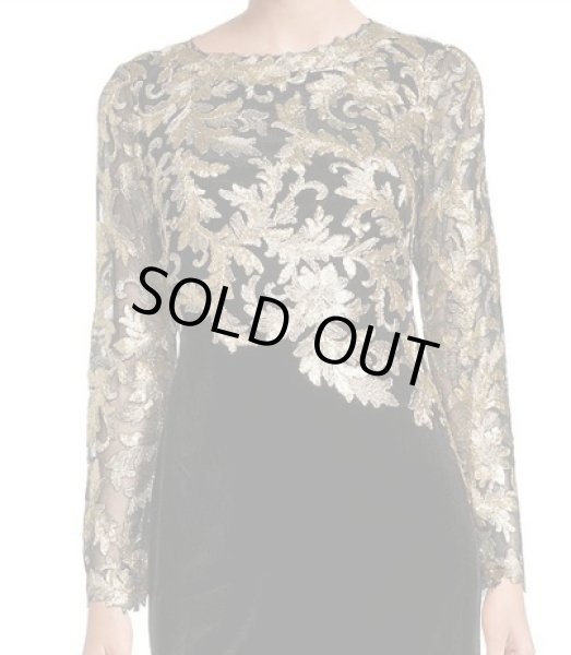 画像3: Tadashi Shoji  パーティードレス   Sequin Lace Floral Embroidered Gown ブラック (3)