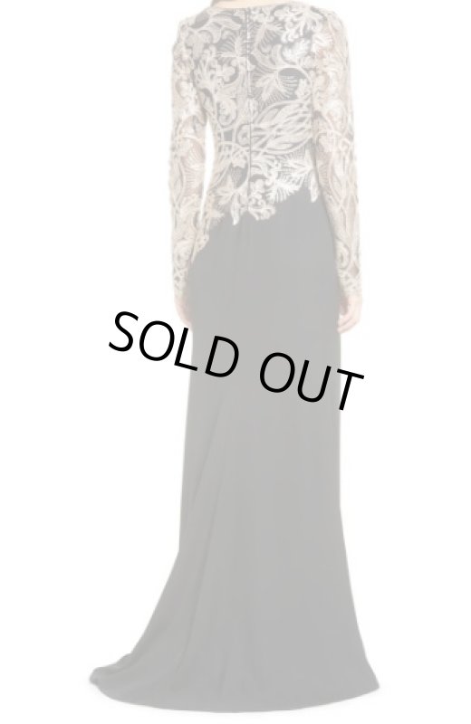画像3: Tadashi Shoji タダシショージ  スパンコールトップロングスリーブドレス　ブラック、ゴールド系 (3)