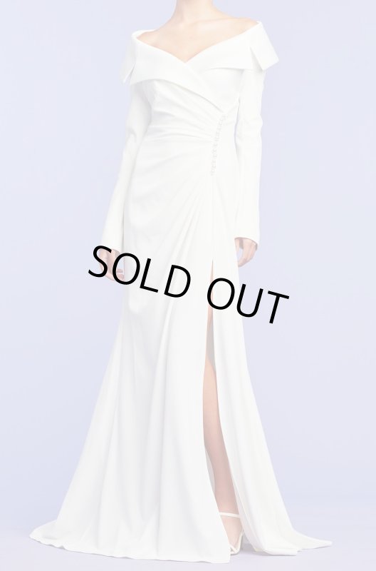 画像1: 限定セール！【檀れいさん、アンミカさん着用】Tadashi Shoji タダシショージ   INIZIO SHAWL COLLAR GOWN　アイボリー系  42502 (1)