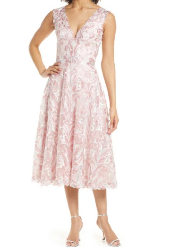 画像1: セール！Tadashi Shoji タダシショージ    KEATON MIDI DRESS　ピンク系 (1)