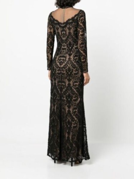 画像2: 再販売セール!Tadashi Shoji タダシショージ  applique detail  long sleeve gown  ブラック (2)