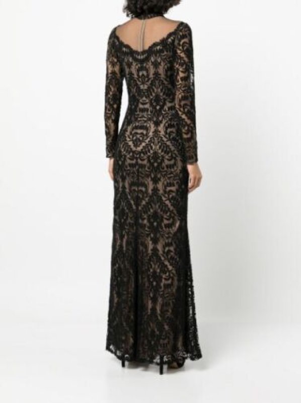 画像2: 再販売セール！Tadashi Shoji タダシショージ  applique detail  long sleeve gown 　ブラック (2)