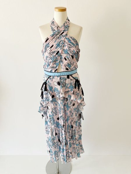 画像3: 【TWICE ツウィ着用】Self Portrait セルフポートレート Cross-Front Pleated Floral Halter Dress  5101 (3)