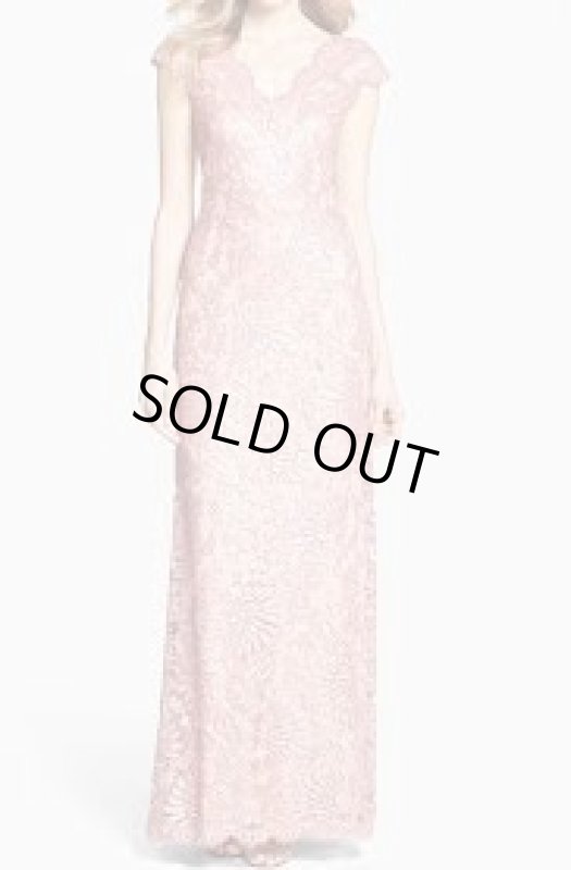 画像1: 【Alfre Woodard愛用】Tadashi Shoji 　Sequined Lace V-Neck Gown ピンク系 (1)