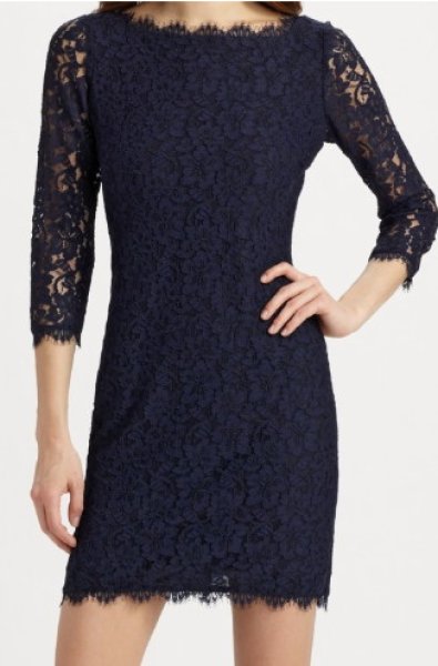 画像1: セール！【メーガンマークル、キャサリン・ゼタ・ジョーンズ愛用】Diane von Furstenberg　　Zarita Lace Dress 　ネイビー (1)