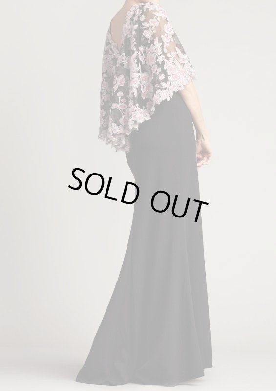 画像2: 再販売セール！Tadashi Shoji  タダシショージ 　REYNEK FLUTTER SLEEVE GOWN　ブラック系  12067 (2)