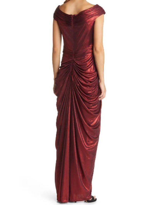 画像2: Tadashi Shoji タダシショージ  ELLERY DRAPED METALLIC JERSEY GOWN　レッド系  12055 (2)