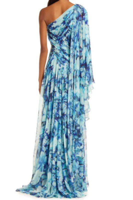 画像2: セール！Tadashi Shoji  タダシショージ    JOSEPHINE CAPE SLEEVE CHIFFON GOWN　ブルー系 (2)