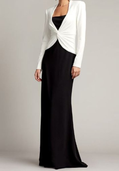 画像1: Tadashi Shoji  タダシショージ   Twist-Front Two-Tone Jacket Gown ブラック、アイボリー (1)