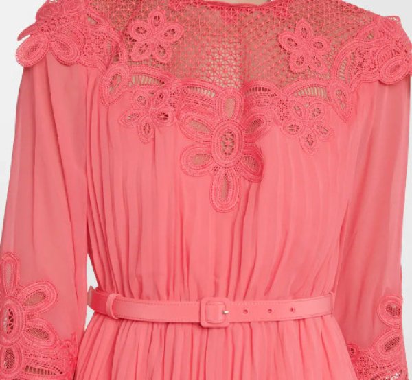 画像4: 限定セール!Self Portrait セルフポートレート  Pink Chiffon Guipure Lace Bib Maxi Dress  03283 (4)