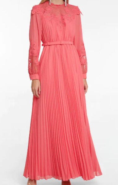 画像3: 限定セール!Self Portrait セルフポートレート  Pink Chiffon Guipure Lace Bib Maxi Dress  03283 (3)