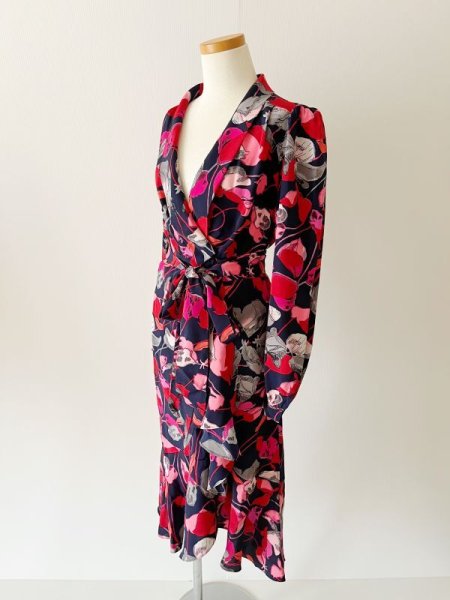 画像6: 【ドラマ使用】Diane von Furstenberg ダイアンフォンファステンバーグ Carla Two ruffled printed dress ネイビーマルチ (6)