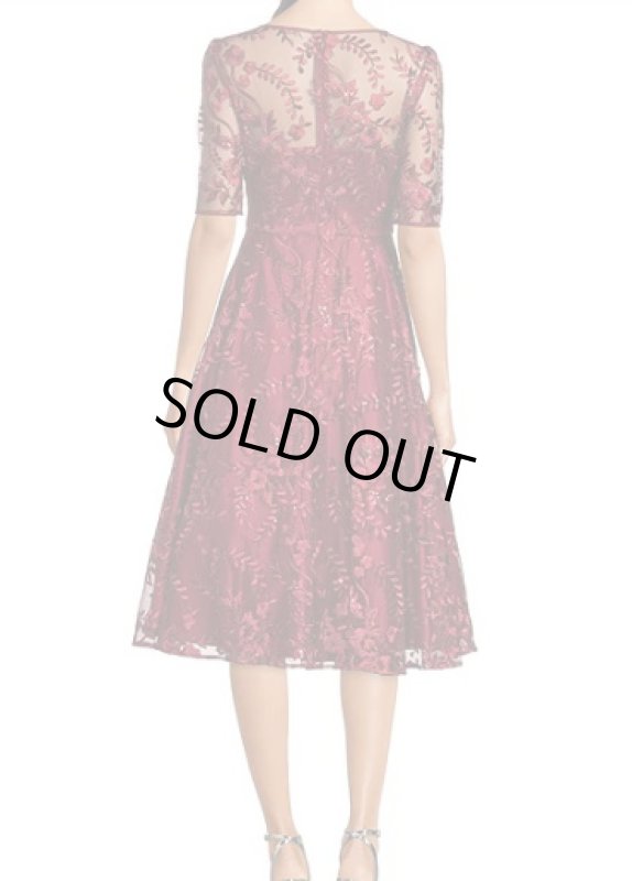 画像2: Eliza J  イライザジェイ 　Embroidered Boat Neck Dress レッド (2)