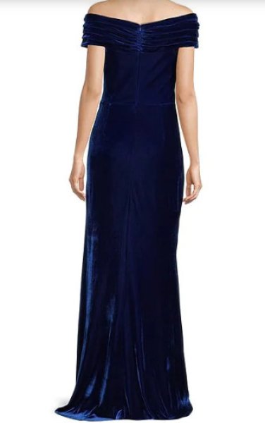 画像2: セール!Tadashi Shoji タダシショージ  ベルベットオフショルダーロングドレス ネイビー系 (2)