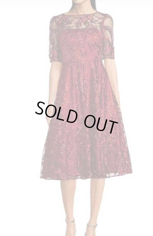 画像1: Eliza J  イライザジェイ 　Embroidered Boat Neck Dress レッド (1)