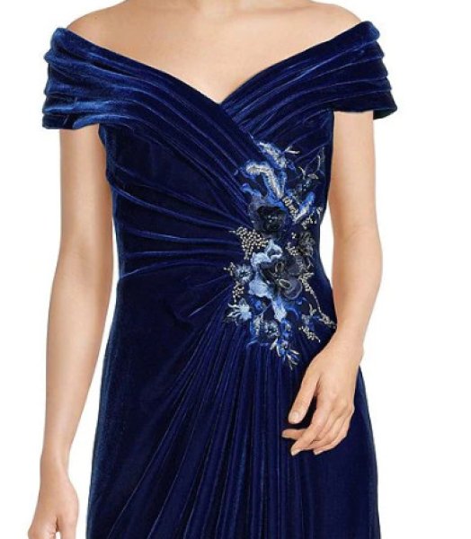 画像3: セール!Tadashi Shoji タダシショージ  ベルベットオフショルダーロングドレス ネイビー系 (3)