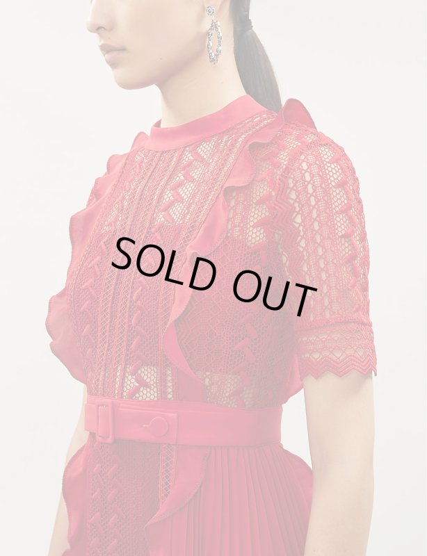 画像3: 【広瀬アリスさん着用】Self Portrait　セルフポートレート　Short Sleeve Geometric Lace Midi Dress　レッド (3)