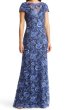 画像1: 限定セール！Tadashi Shoji  タダシショージ  ORAN EMBROIDERED TULLE GOWN ブルー、ネイビー系 (1)