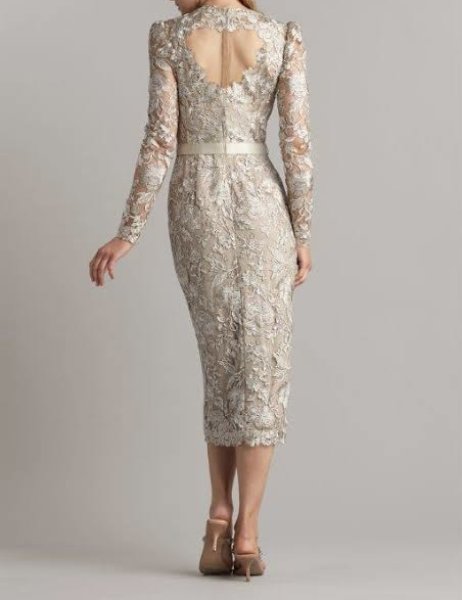 画像3: セール!Tadashi Shoji タダシショージ  RACHELLE EMBROIDERED TULLE MIDI DRESS  ベージュ系 (3)