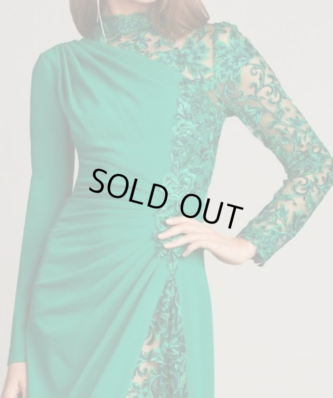 画像3: セール！Tadashi Shoji タダシショージ   PETRA DRAPED ILLUSION GOWN　グリーン系 (3)