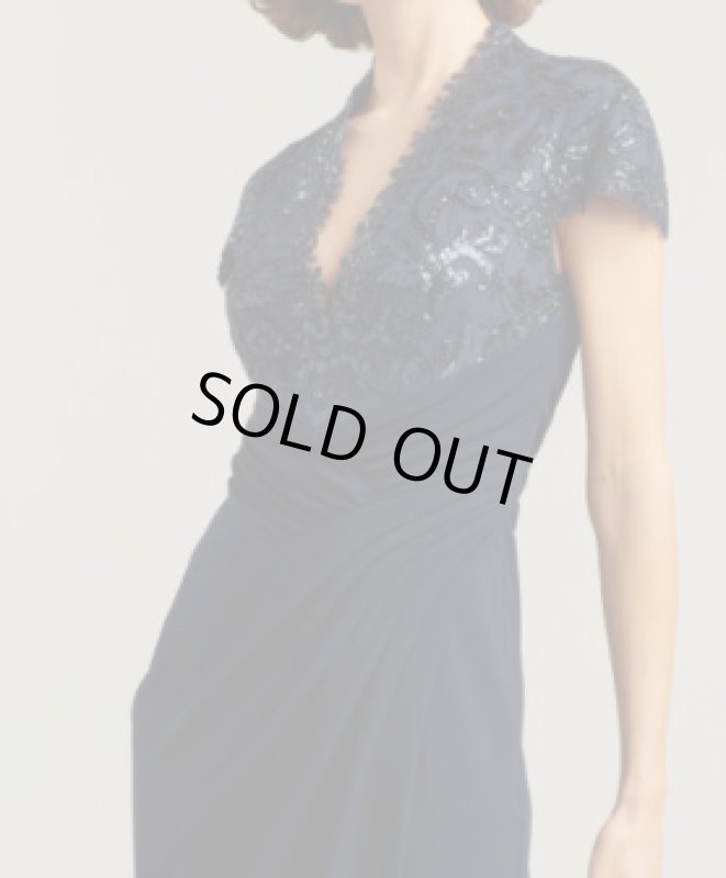 画像2: セール！【ハイヒール リンゴさん着用】Tadashi Shoji タダシショージ  PERCY Sequin Bodice Crepe Gown ネイビー系 (2)