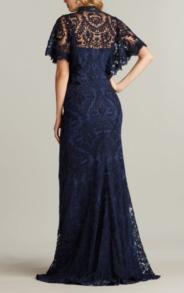 画像2: 限定セール!Tadashi Shoji タダシショージ  FEELEY BUTTERFLY SLEEVE GOWN ネイビー系 (2)