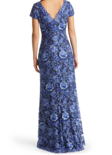 画像2: 限定セール!Tadashi Shoji  タダシショージ  ORAN EMBROIDERED TULLE GOWN ブルー、ネイビー系 (2)