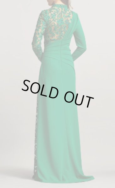 画像2: セール!Tadashi Shoji タダシショージ   PETRA DRAPED ILLUSION GOWN グリーン系 (2)