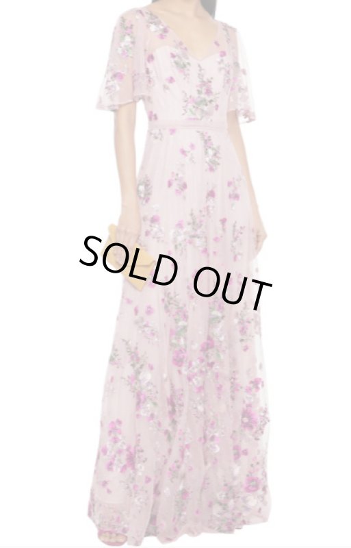 画像1:  セール！Marchesa Notte マルケッサノッテ　花柄刺繍チュールロングドレス　 (1)