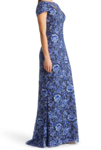 画像3: 限定セール!Tadashi Shoji  タダシショージ  ORAN EMBROIDERED TULLE GOWN ブルー、ネイビー系 (3)
