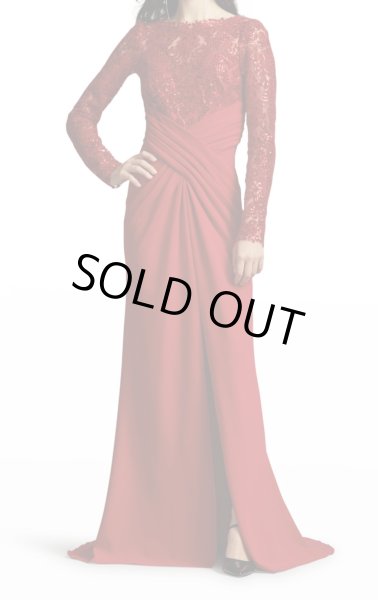 画像1: セール！【ハイヒール リンゴさん着用】Tadashi Shoji タダシショージ  Pleated Sequin Crepe Gown レッド  10101 (1)