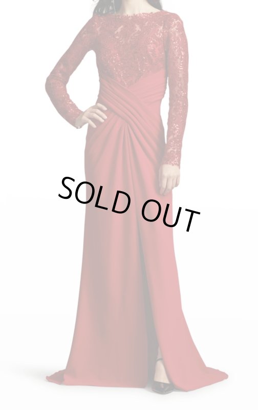 画像1: セール！【ハイヒール リンゴさん着用】Tadashi Shoji タダシショージ  Pleated Sequin Crepe Gown レッド  10101 (1)