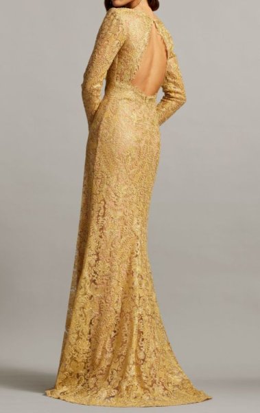 画像2: 再販売セール【菜々緒さん、ドラマ着用】!Tadashi Shoji  タダシショージ  LUCIANA EMBROIDERED TULLE GOWN ゴールド系  10171 (2)