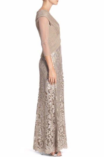 画像5: 【杉本彩さん着用】Tadashi Shoji  タダシショージ  Sequin Lace Gown SAND ベージュ系  10181 (5)