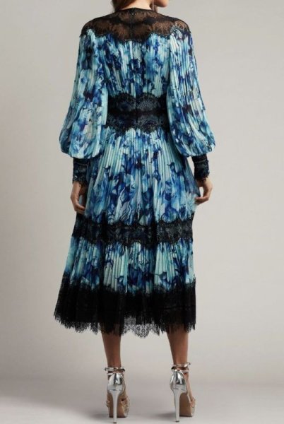 画像2: セール!Tadashi Shoji タダシショージ  nina プリーツシフォンドレス ブルー系 (2)