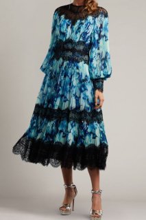 Tadashi Shoji タダシショージ Cyra 花柄プリーツシフォンロング