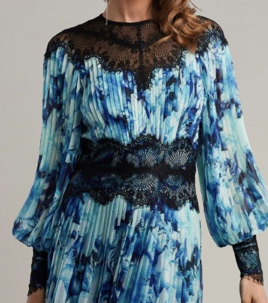 画像3: セール!Tadashi Shoji タダシショージ  nina プリーツシフォンドレス ブルー系 (3)