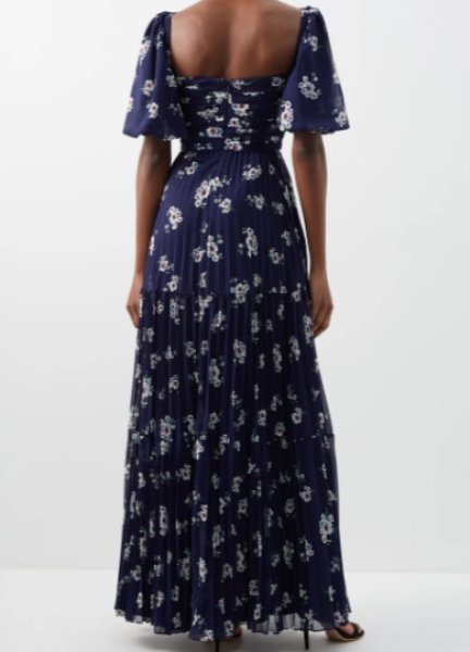 画像2: 限定セール!Self Portrait セルフポートレート Pansy Print Pleated Chiffon Maxi Dress (2)