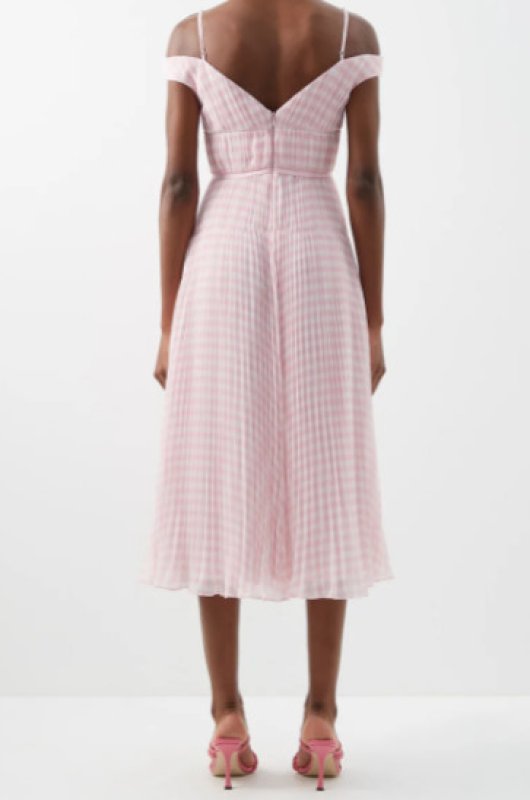 画像4: 即発！Self Portrait セルフポートレイト　ギンガムチェックオフショルダードレス  05062 (4)