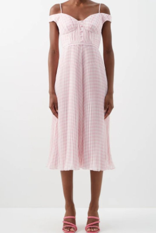 画像3: 即発！Self Portrait セルフポートレイト　ギンガムチェックオフショルダードレス  05062 (3)