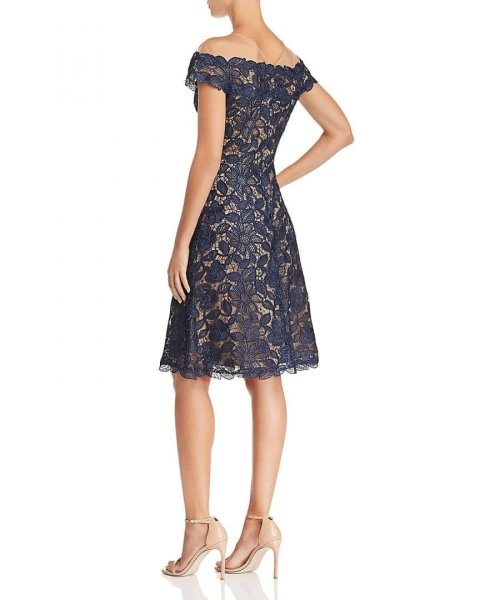 画像2: セール!Tadashi Shoji タダシショージ  Illusion Off-the-Shoulder Dress ネイビー (2)